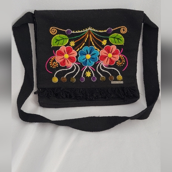 Alma Soul Black Floral Embroidered & Wool Crossbody Bag - Picture 3 of 11